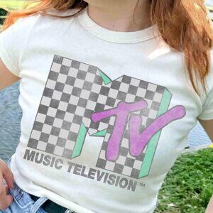 MTV Checkered Retro Logo T-shirt, Vintage Music Television Tee, MTV Logo T-shirt